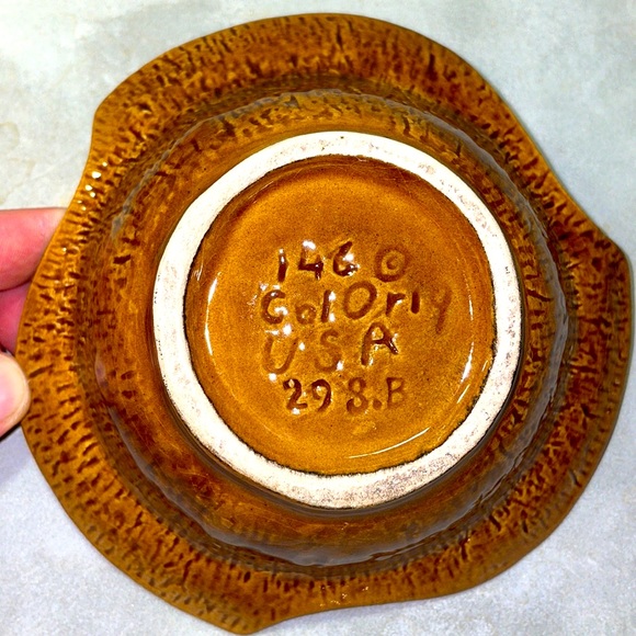 California Pottery MCM Vintage Orange Brown Glaze Chips/Dip Serving Set EUC - Picture 11 of 11